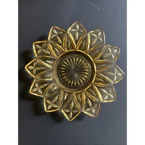 Federal Glass Yellow Starburst Petal Sunflower Serving Dish Amber Gold Plate 6"